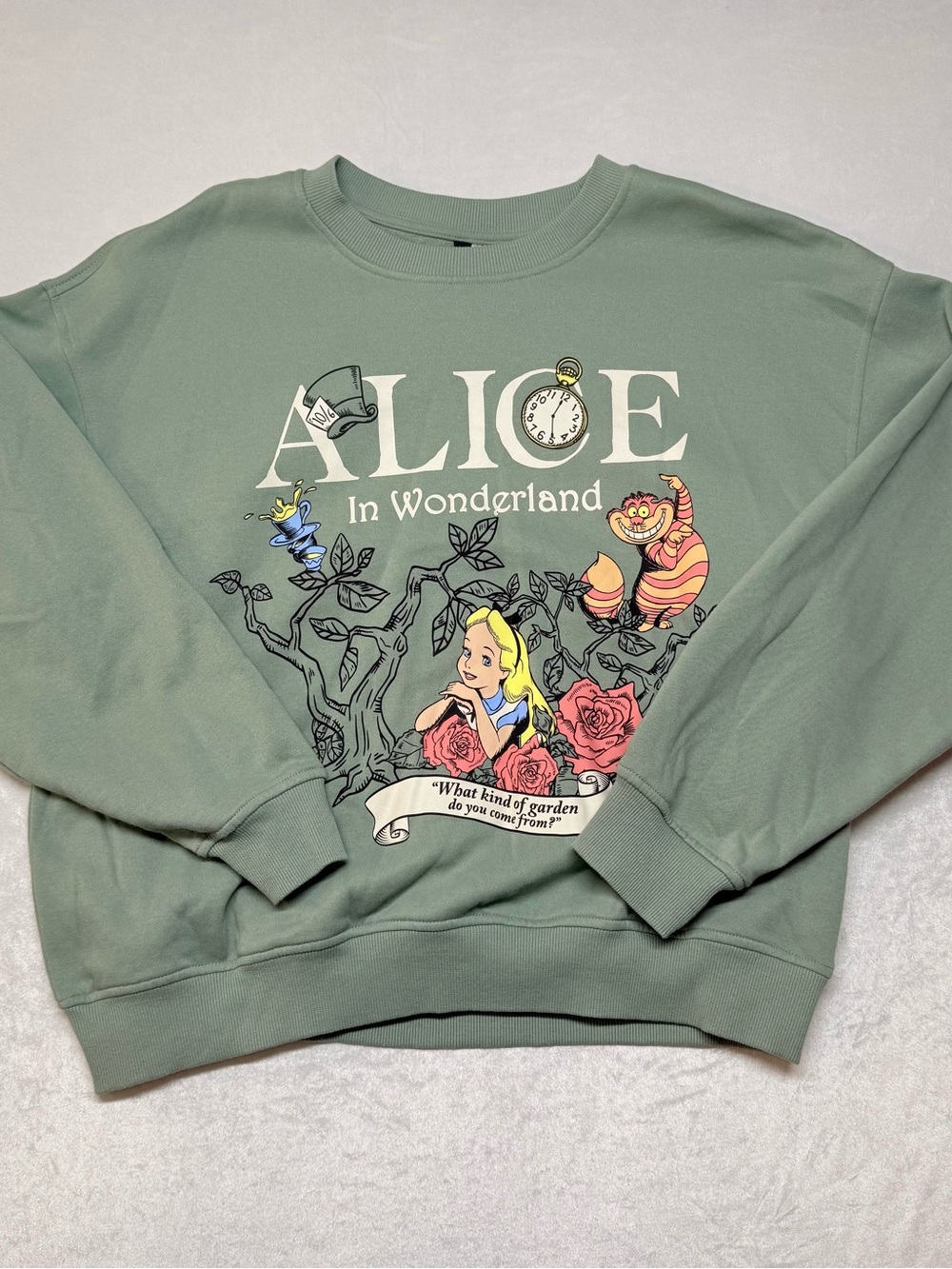 H&M Disney Alice in Wonderland Graphic Crewneck - Sage Green